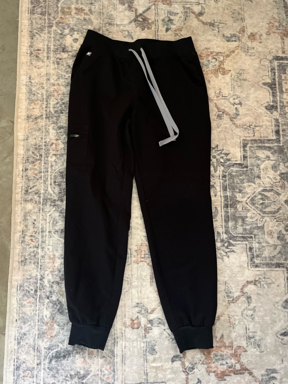 Figs Black Track Joggers with Gray Drawstring